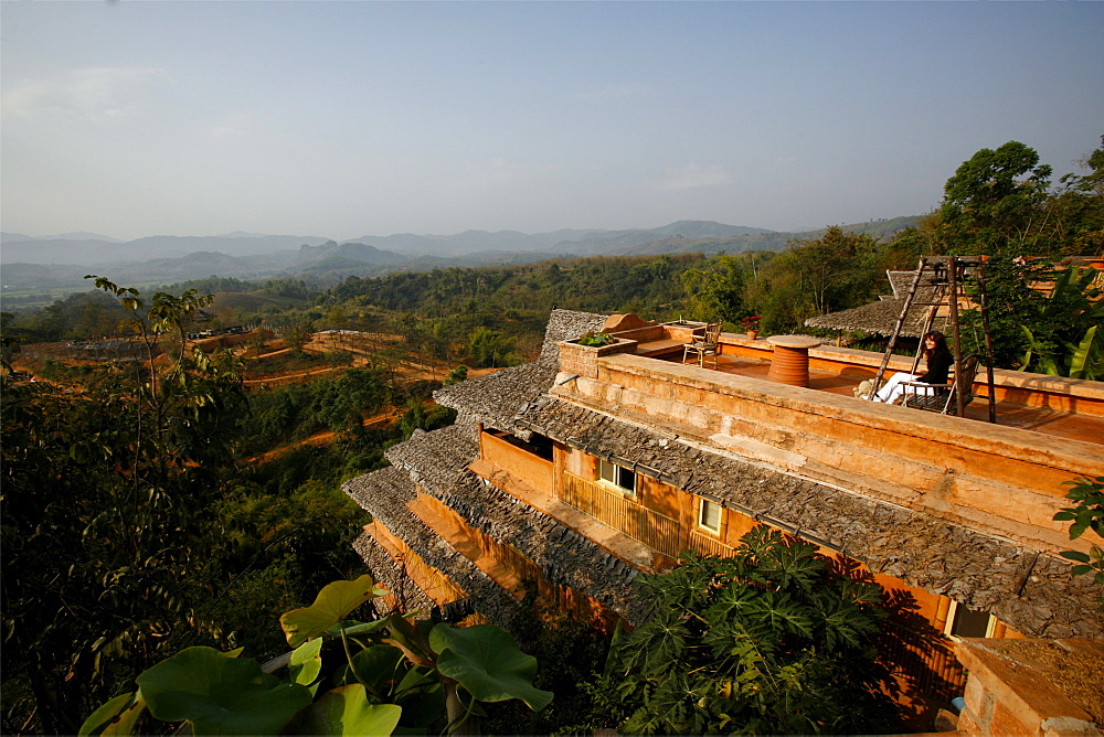 View over the Golden Triangle from a terrace of the Phu Chaisai Mountain Resort and Spa, Thailand, Southeast Asia, Asia