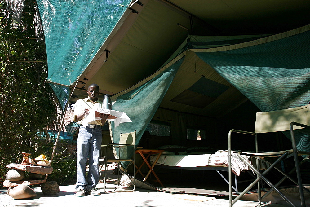 A tent of the Epupa tented camp, close to the Kunene River, Namibia, Africa