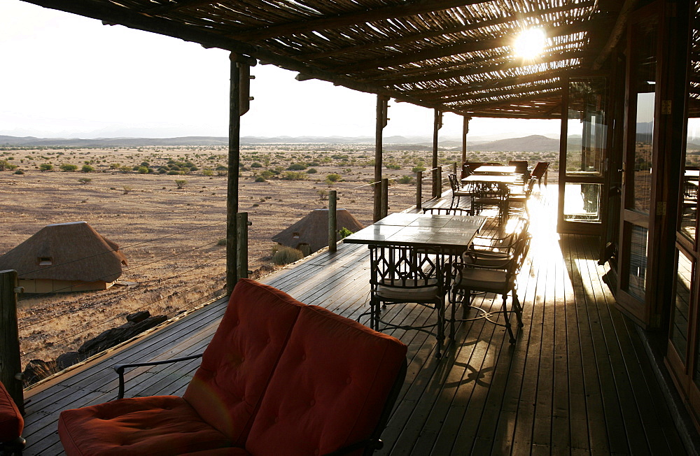 The Damaraland mountains seen from the terrace of the Kalahari Sands Hotel, Namibia, Africa