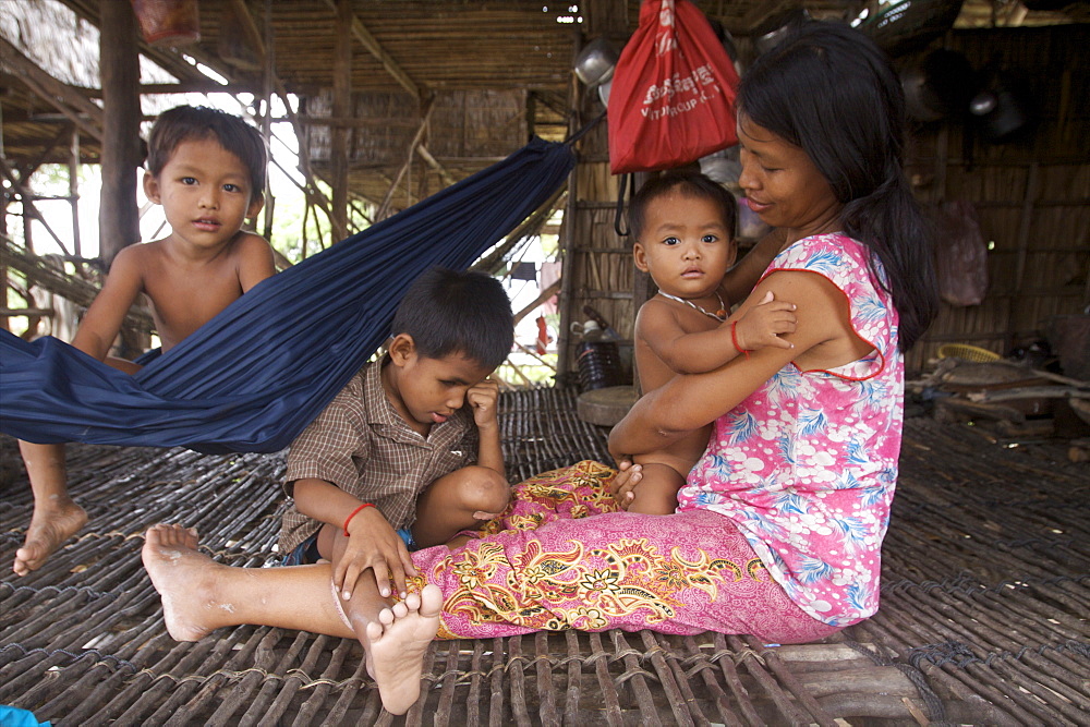 A family from the small village of Kompong Phluk, close to Siem Reap, Cambodia, Indochina, Southeast Asia, Asia