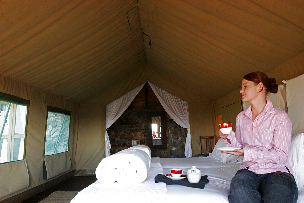 Inside a tent, Eagle Tented Camp, Namibia, Africa