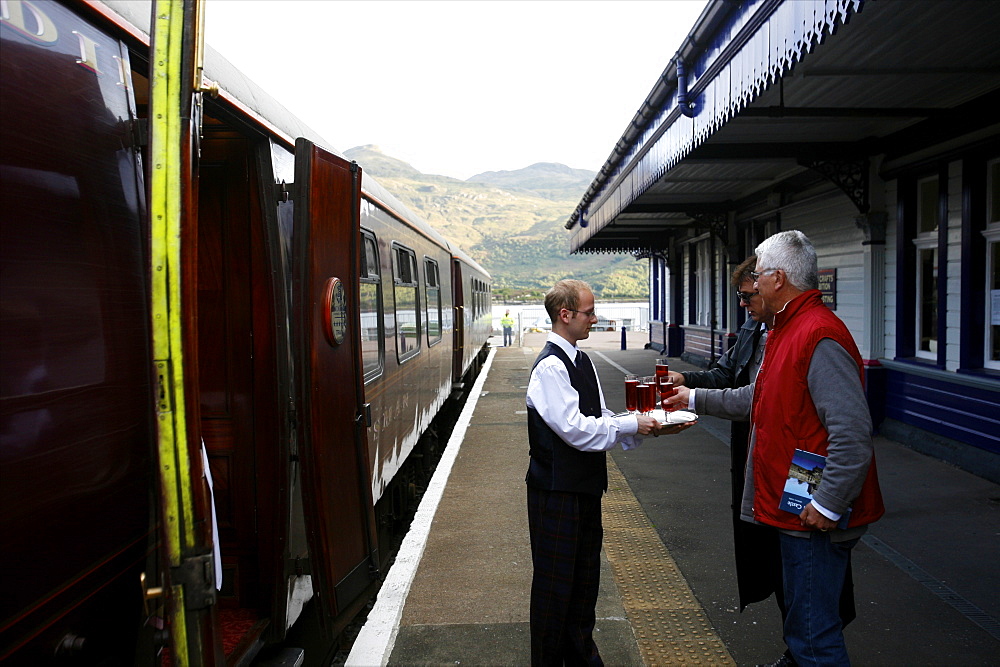 The Royal Scotsman train in a small village of Kyle of Lochalsh, west coast, Scotland, United Kingdom, Europe