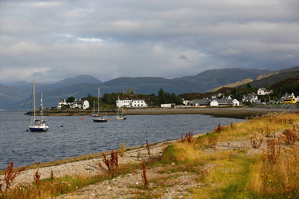 View of the Isle of Skye, Kyle of Lochalsh, Loch Duich, in the west part of the country, from the Royal Scotsman train, Scotland, United Kingdom, Europe