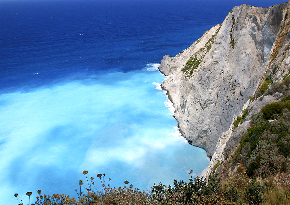 The coast around the wreckage beach on Zakinthos island, Ionian Islands, Greek Islands, Greece, Europe