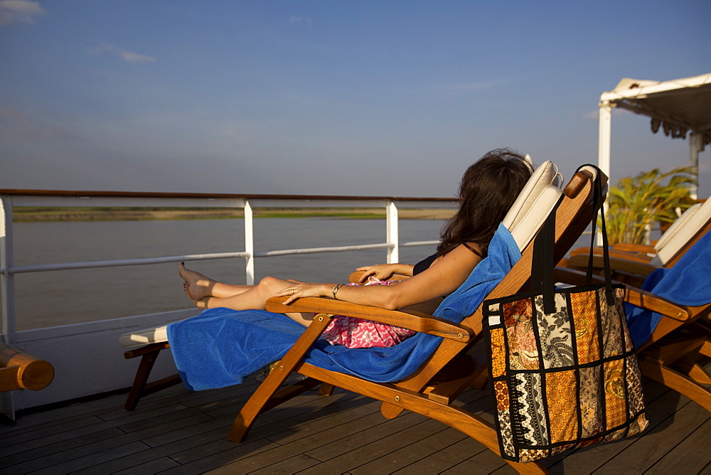 On board on the Road to Mandalay cruise boat, on the Irrawaddy River, Myanmar (Burma), Asia