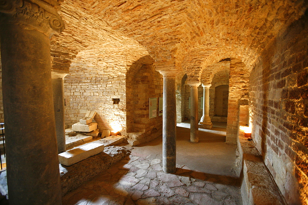 The crypt of the San Damiano abbey in Assisi, Umbria, Italy, Europe