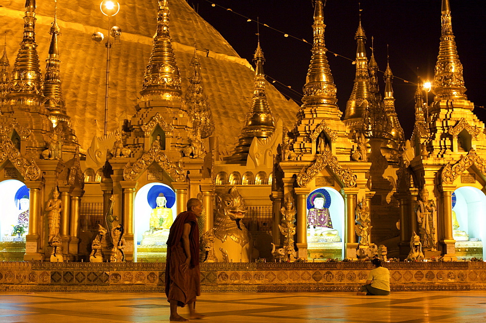 The Paya Shwedagon temple in Yangon (Rangoon) at night, Myanmar (Burma), Asia