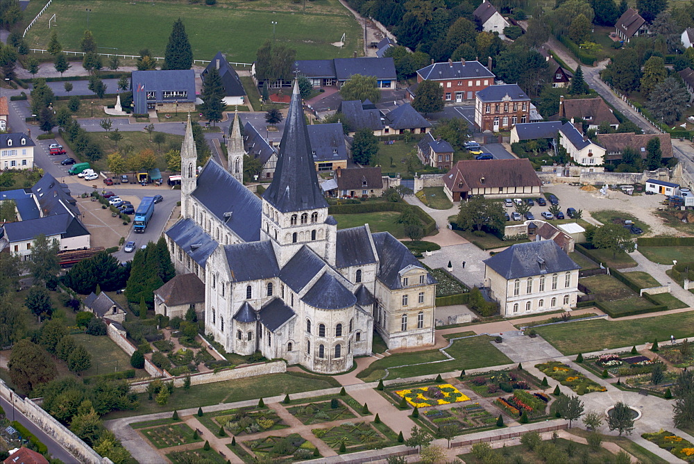 Aerial view of Bosherville abbey in the Pays de Caux, Seine Maritime, Normandy, France, Europe