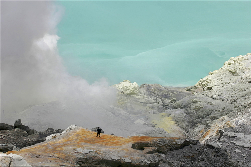 View of the crater of the constantly smoking Kawa Ijan volcano, site of a sulphur mine, Baluran National Park, Java, Indonesia, Southeast Asia, Asia