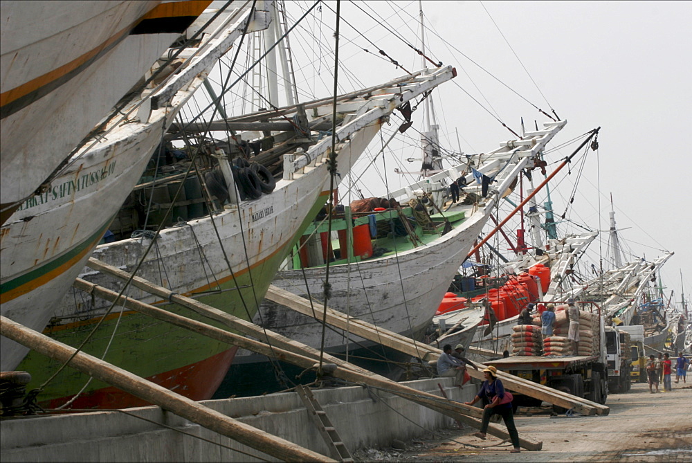 Traditional wooden schooners in Sunda Kelapa,  the harbour of Jakarta, Java, Indonesia, Southeast Asia, Asia