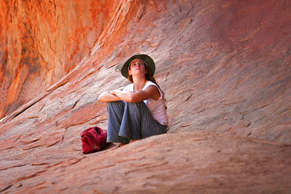 Tourist visiting Uluru (Ayers Rock), Northern Territories, Red center, Australia, Pacific