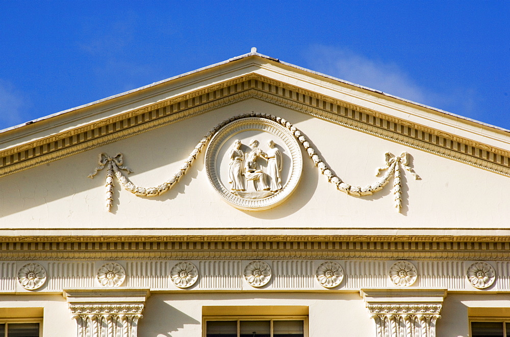 Detail of pediment of south elevation of Kenwood House, dating from 1779, London, England, United Kingdom, Europe



