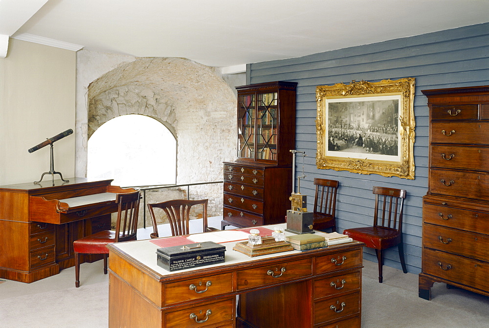 The Willingdon Room showing the gunport for window, Walmer Castle, Kent, England, United Kingdom, Europe



