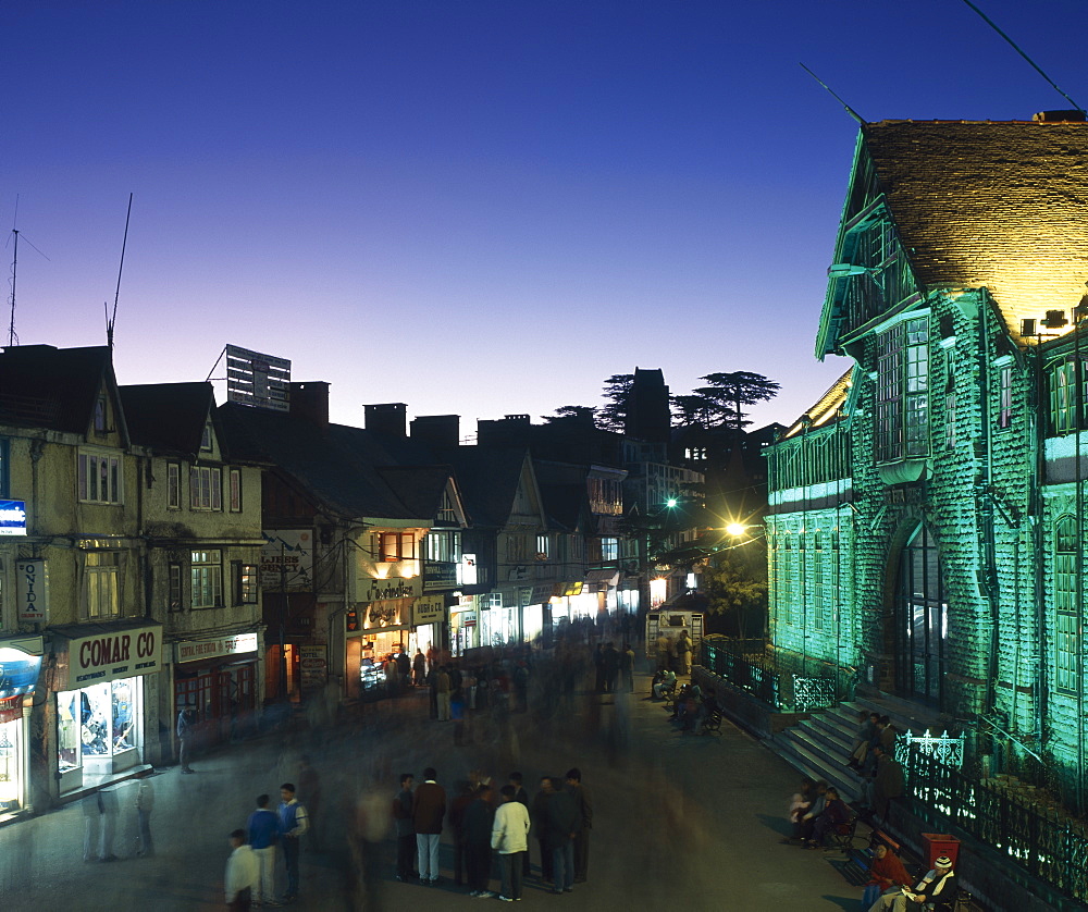 Dusk, shopping centre, Shimla, Himachal Pradesh, India, Asia