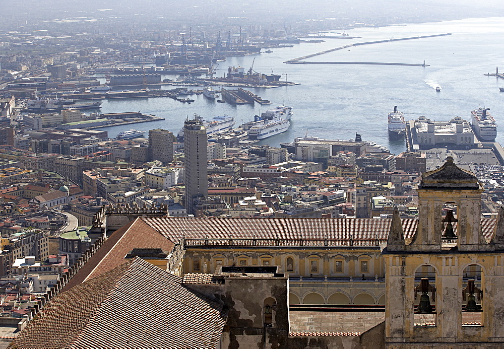 Cityscape looking towards the port and harbour, Naples, Campania, Italy, Europe