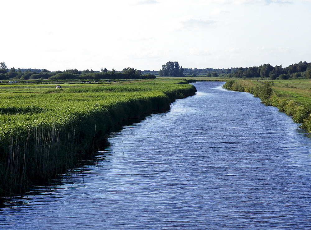Landscape and canal, Blokzijl, Overijssel, Netherlands, Europe