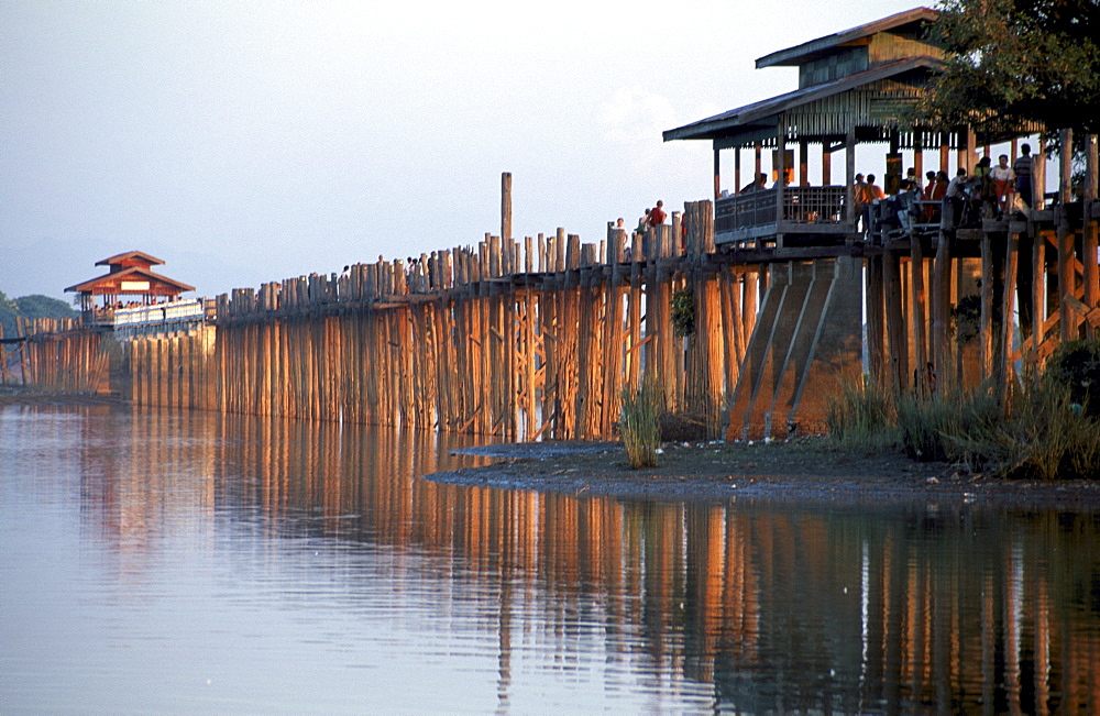 U-Bein Bridge, the longest teak bridge in the world, Amarapura, Myanmar (Burma), Asia