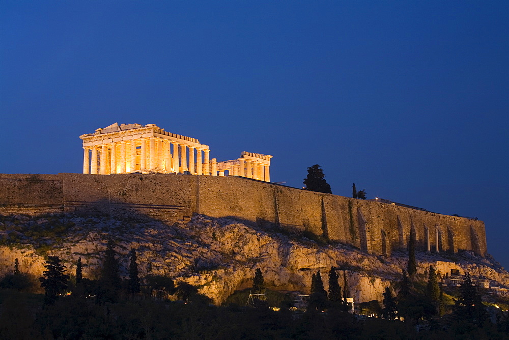 The Parthenon at dusk, Acropolis, UNESCO World Heritage Site, Athens, Greece, Europe