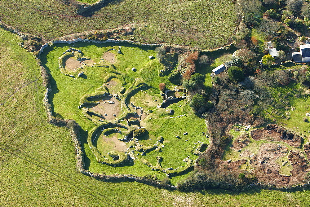 Aerial view of Carn Euny, Cornwall, England, United Kingdom, Europe