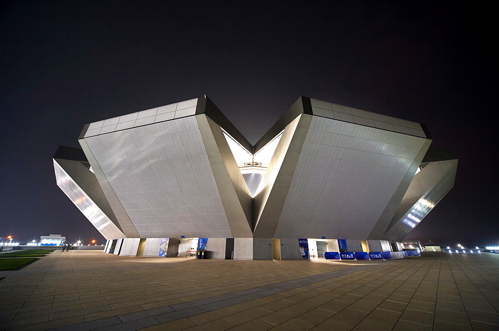 Olympic Green Tennis Stadium by architects Bligh Voller Neild, built for 2008 Olympics, Beijing, China, Asia