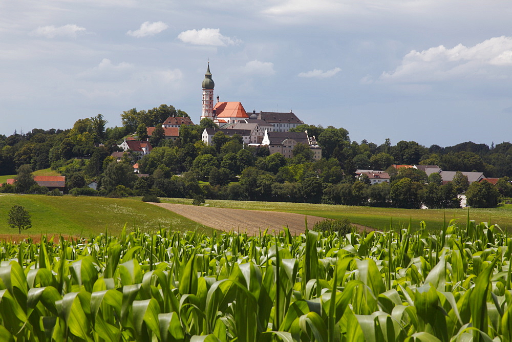 Kloster Andechs, Baroque exterior abbey church situated on a hill east of Ammersee, Bavaria, Germany, Europe