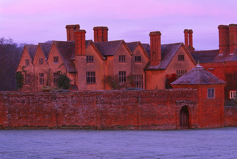 Packwood House at dawn in winter, Warwickshire, England, United Kingdom, Europe