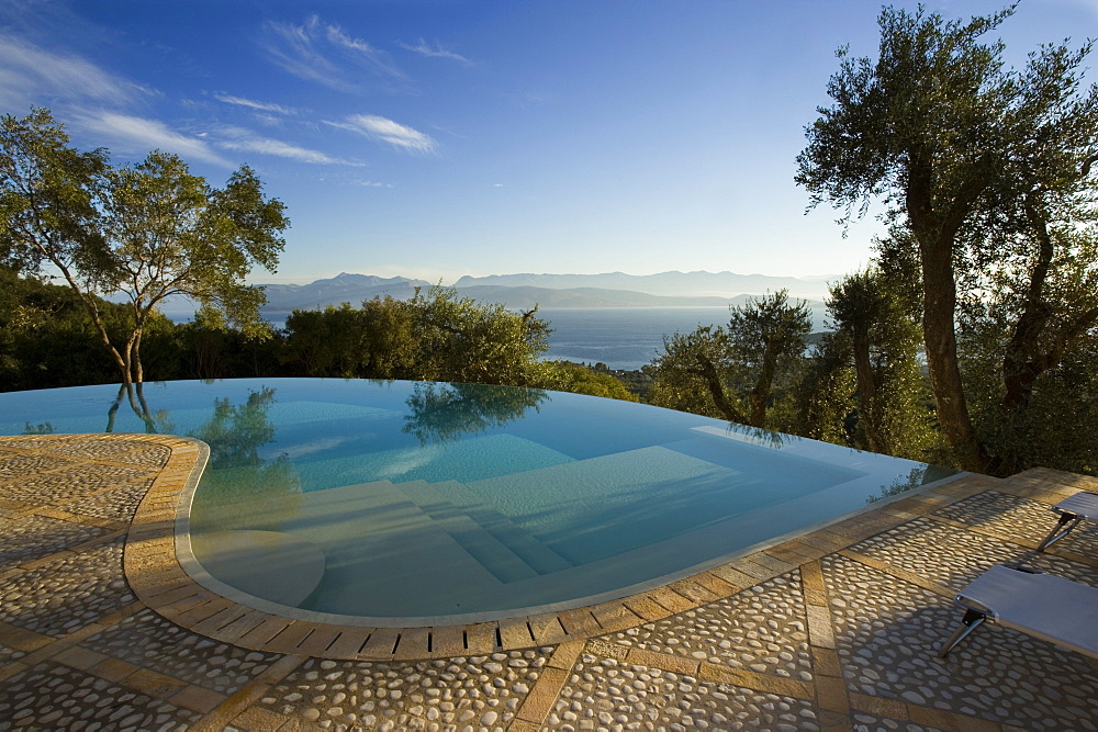 Infinity pool designed by Gina Price, Corfu, Ionian Islands, Greek Islands, Greece, Europe