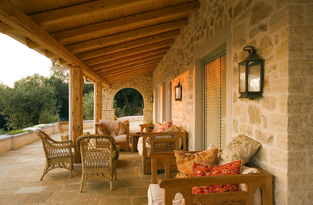 Covered terrace, Corfu, Ionian Islands, Greek Islands, Greece, Europe