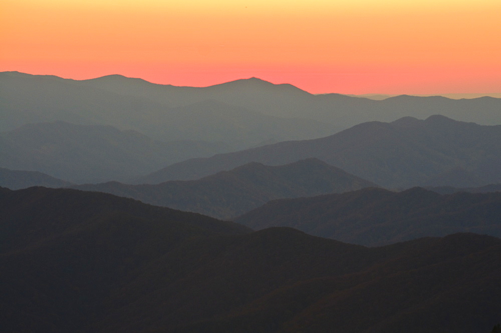 Sunset over the Great Smoky Mountains National Park, UNESCO World Heritage Site, Tennessee, United States of America, North America