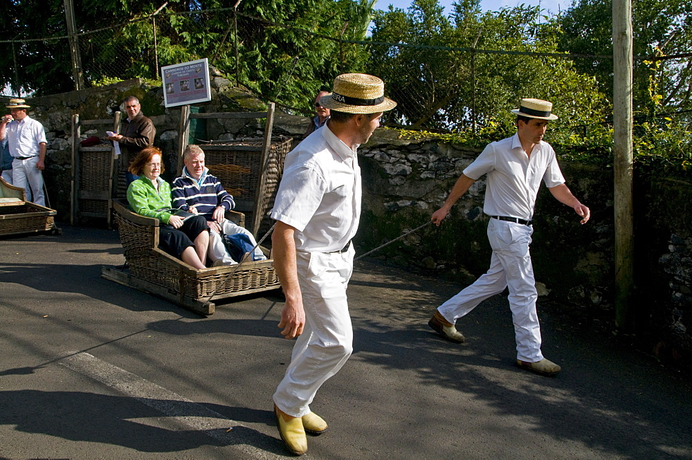 Sledge riding in Monte, above Funchal, Madeira, Portugal, Europe