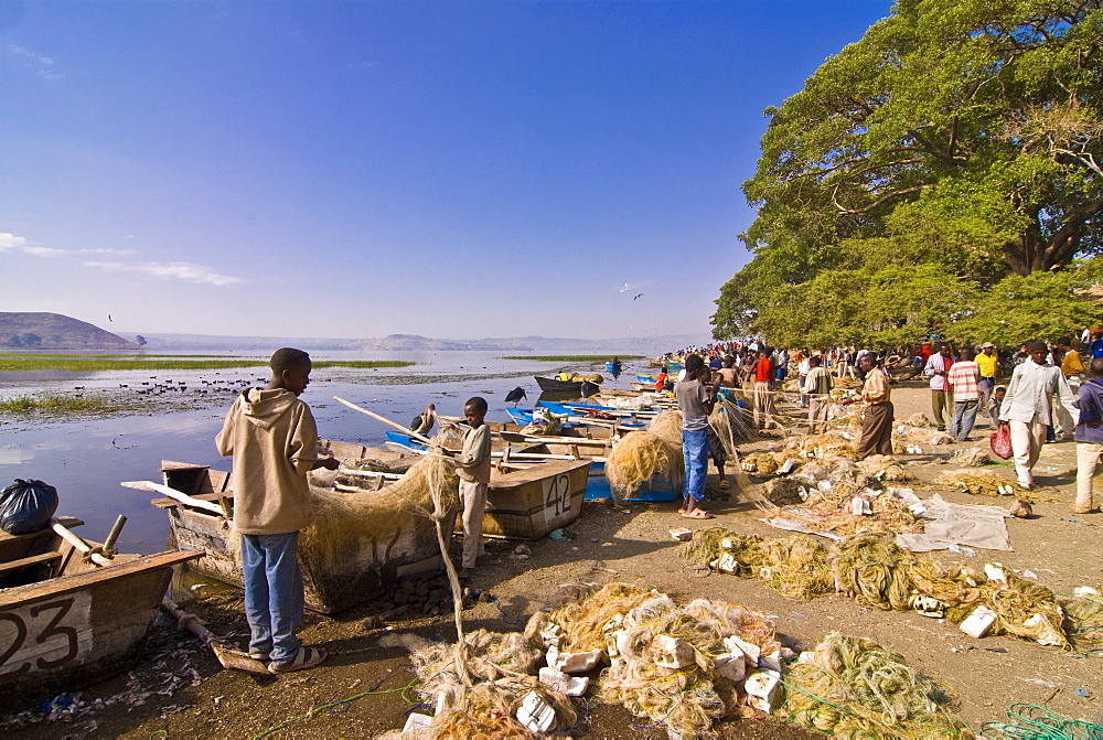 Fishermen at Lake Awassa, Rift valley, Ethiopia, Africa