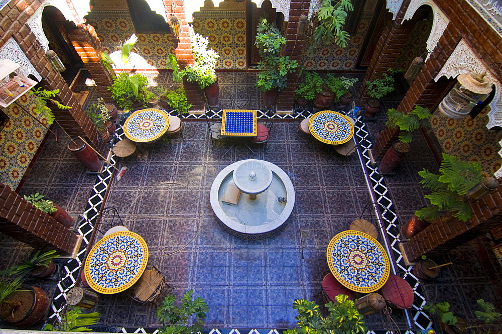 The inner yard of a little boutique hotel, formerly a manor house, in Marrakech, Morocco, North Africa, Africa