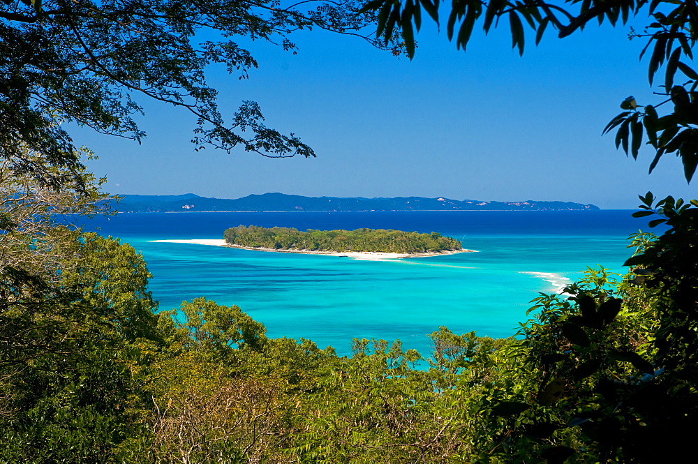 View from the island of Nosy Iranja to its little sister island near Nosy Be, Madagascar, Indian Ocean, Africa