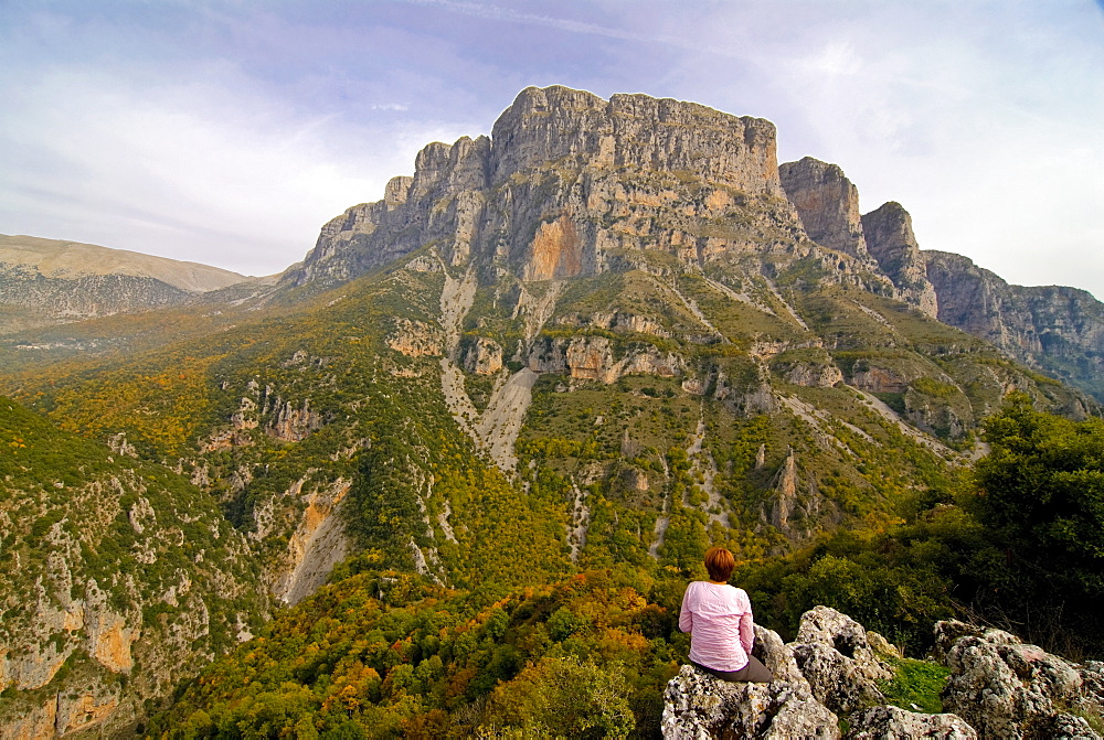 Woman looking at the Vikos Gorge, Epiros, Greece, Europe