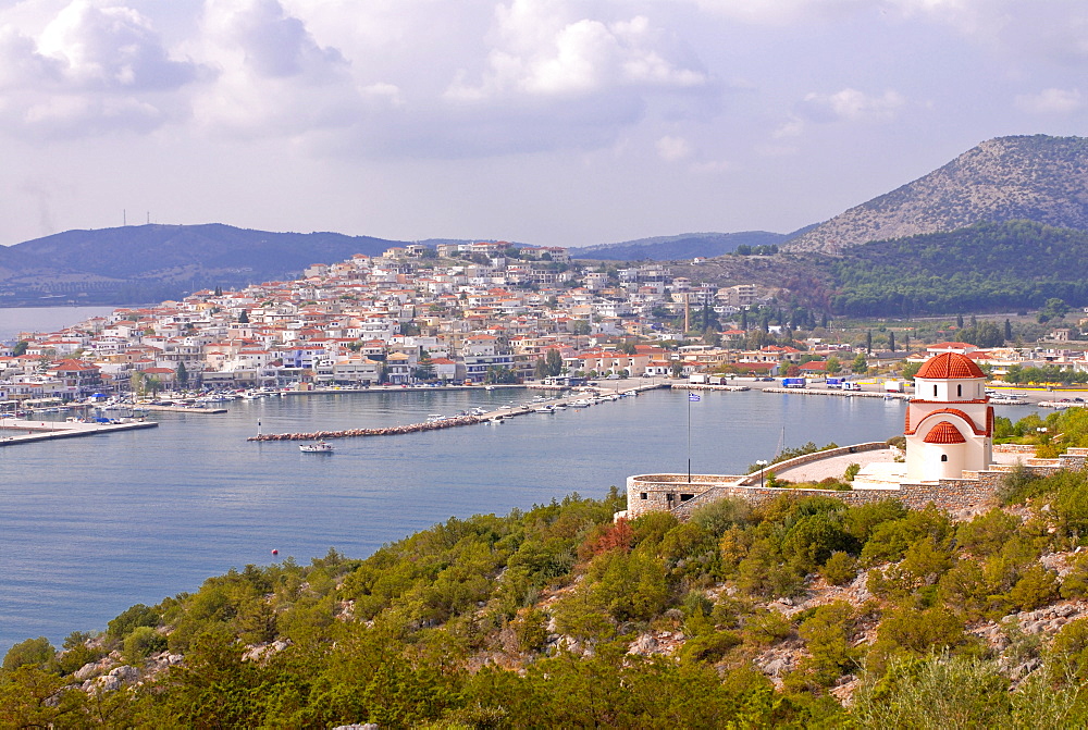 View over the town of Ermioni, Peloponnese, Greece, Europe