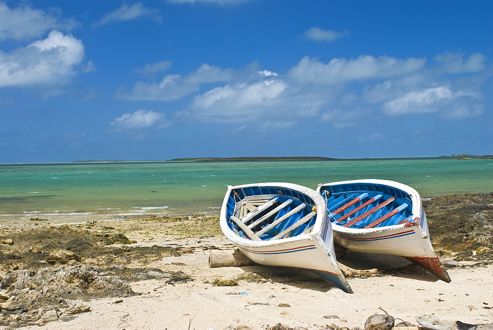 Fishing boats on the island of Rodrigues, Mauritius, Indian Ocean, Africa