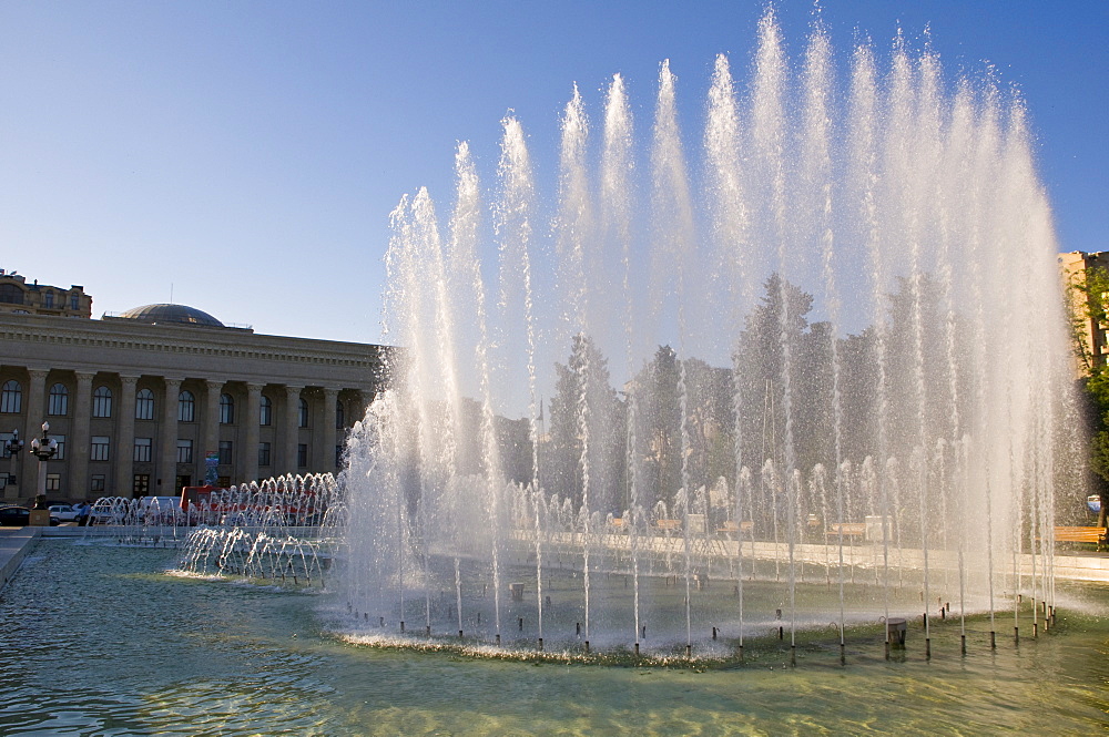 Fountain at the seafront of Baku, Azerbaijan, Central Asia, Asia