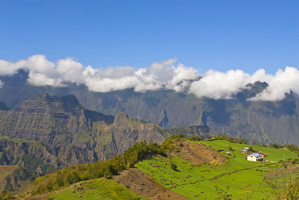 The crater of Cilaos, La Reunion, Indian Ocean, Africa