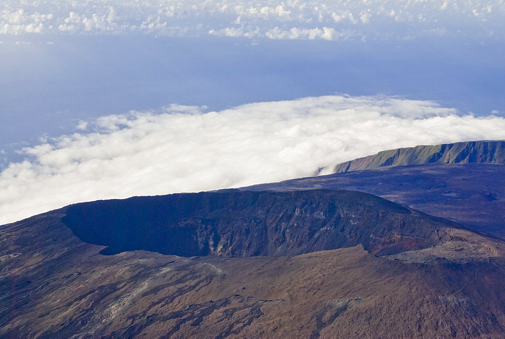 Aerial view of the crater of Piton de la Fournaise volcano, La Reunion, Indian Ocean, Africa