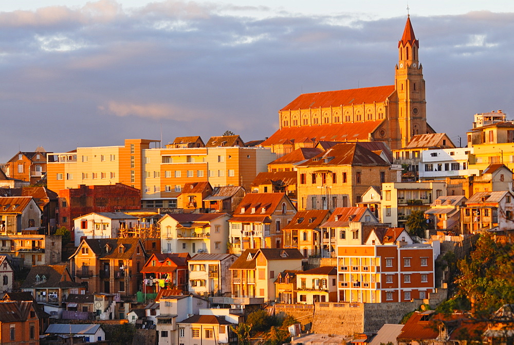 View over capital city at sunset, Antanarivo, Madagascar, Africa