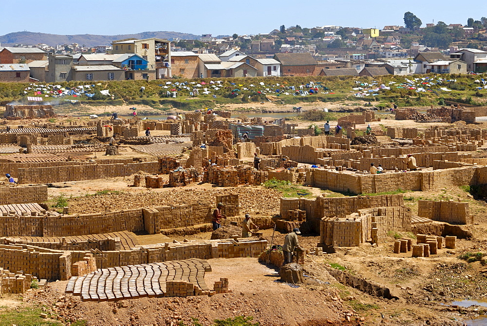 Brick production in Antananarivo, Madagascar, Africa