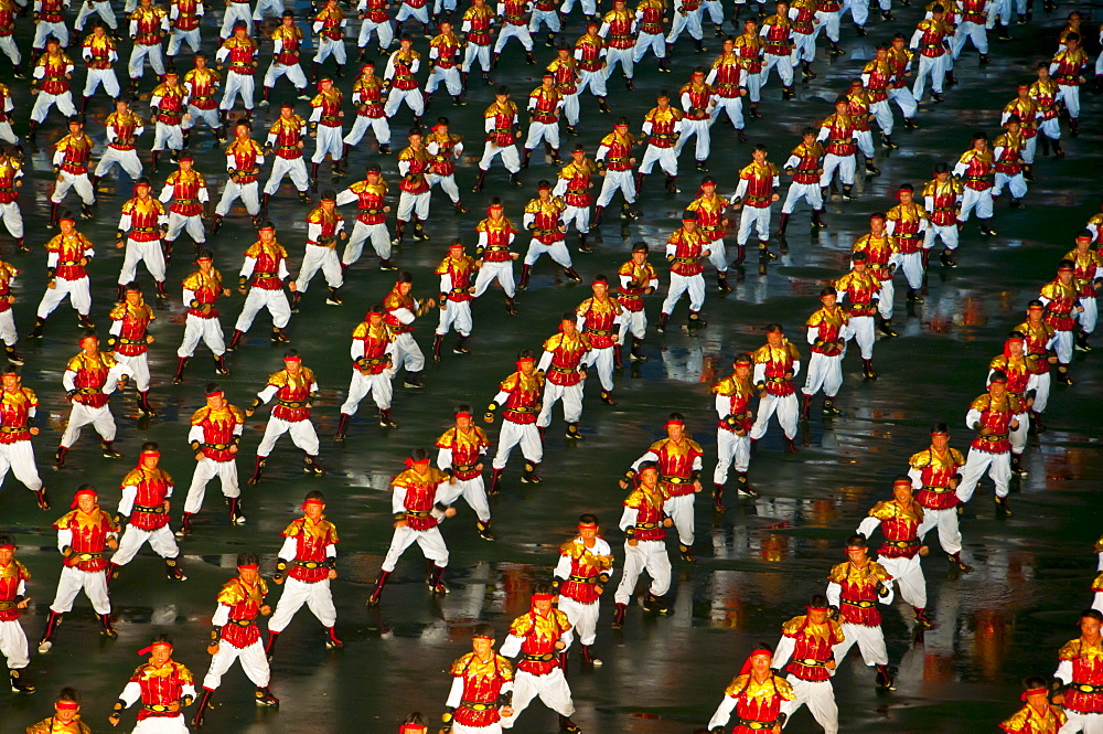 Dancers at the Airand festival, Mass games in Pyongyang, North Korea, Asia