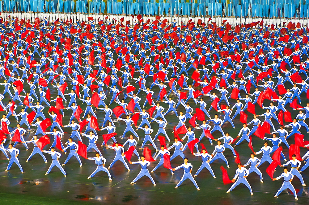 Dancers and acrobats at the Arirang festival, Mass games in Pyongyang, North Korea, Asia