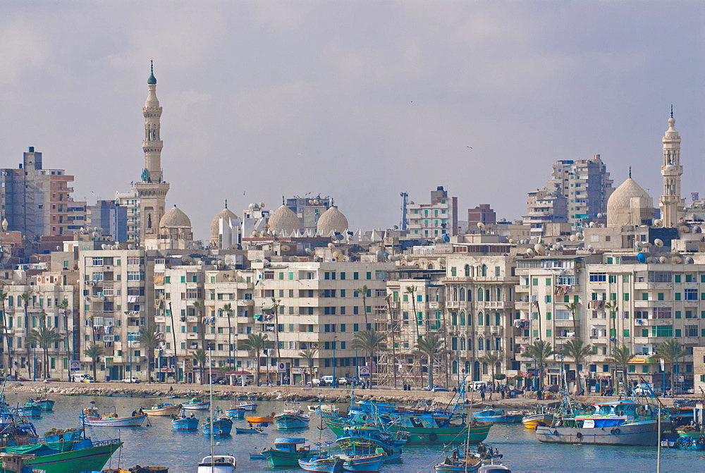 The skyline and habour of Alexandria, Egypt, North Africa, Africa