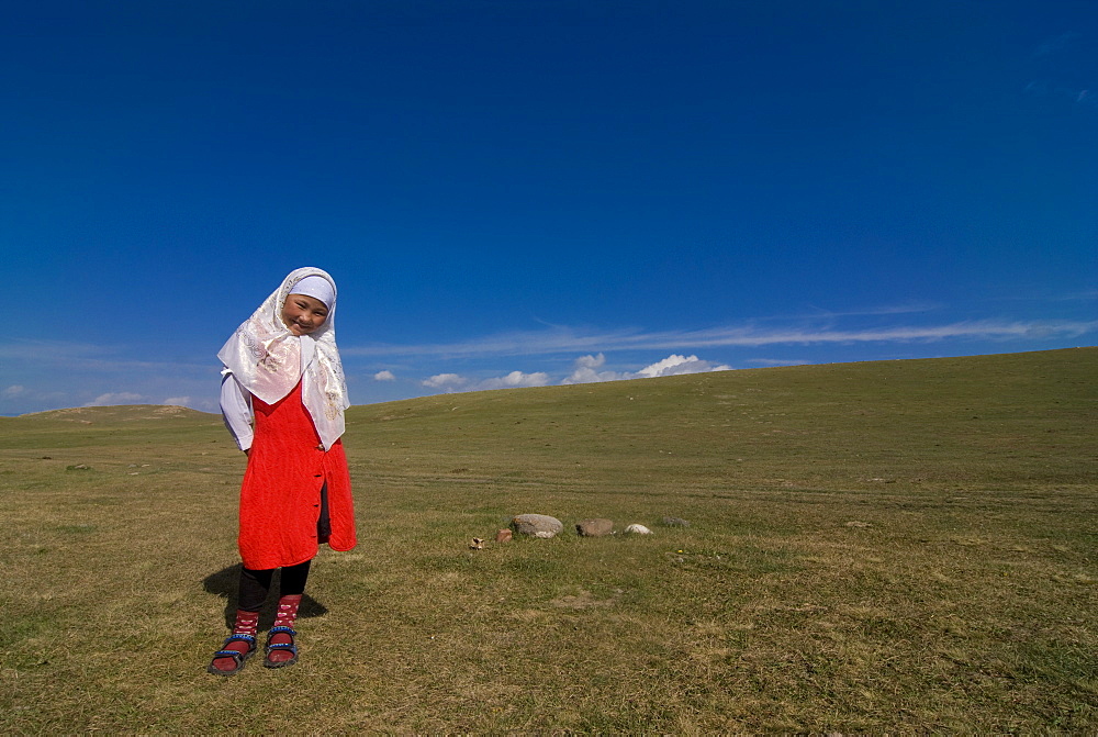 Friendly Nomad girl, Song Kol, Kyrgyzstan, Central Asia, Asia