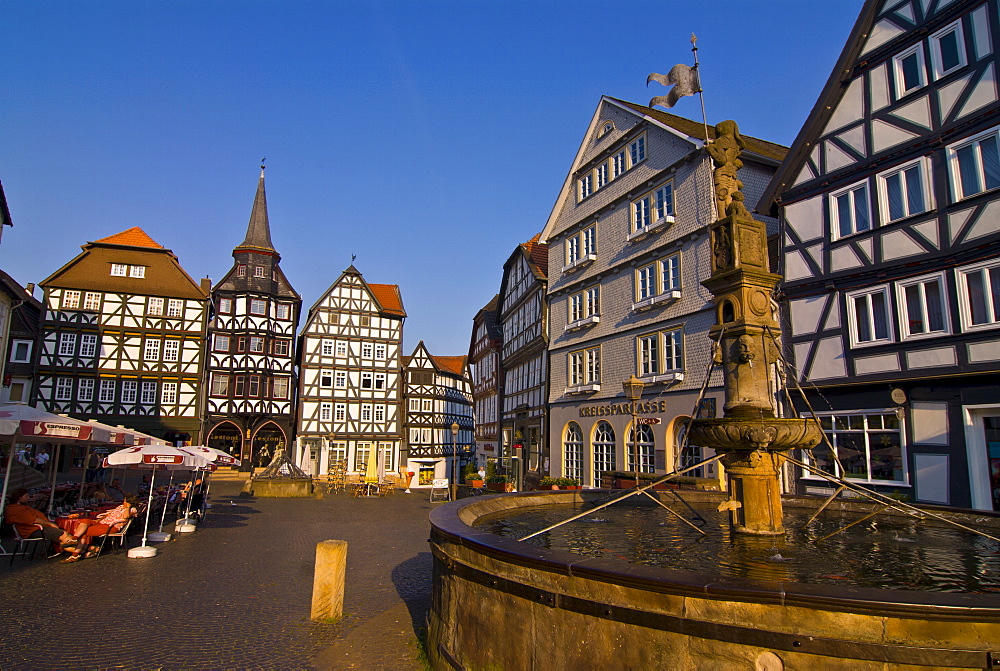 The town square with its half-timbered houses in Fritzlar, Hesse, Germany, Europe