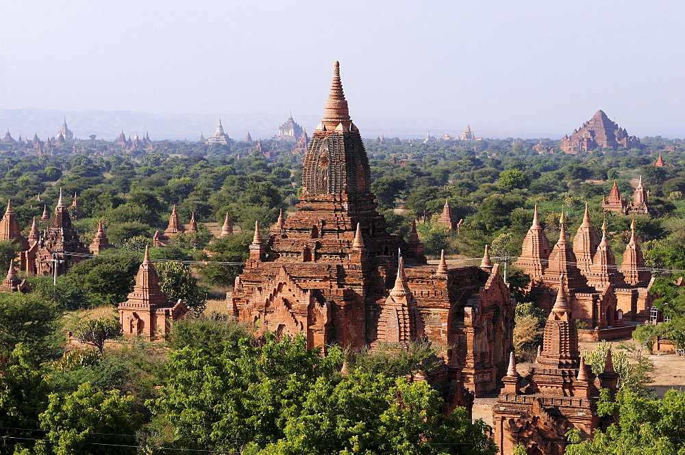 View over the old temples and pagodas of the ruined city of Bagan, Bagan, Myanmar, Asia