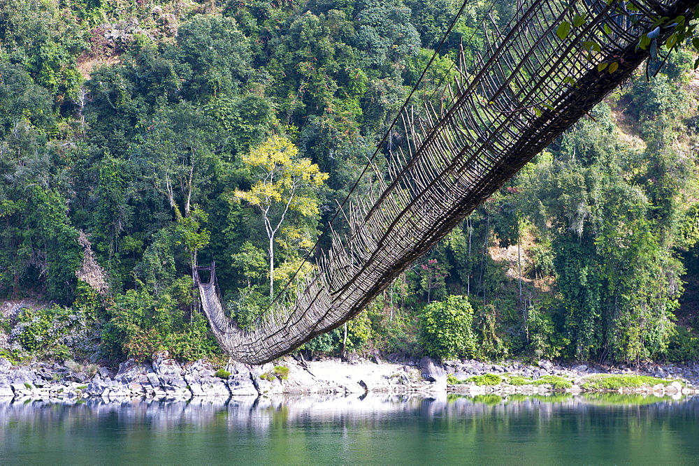 Giant bridge made from bamboo across the Siang River, near Along, Arunachal Pradesh, India, Asia