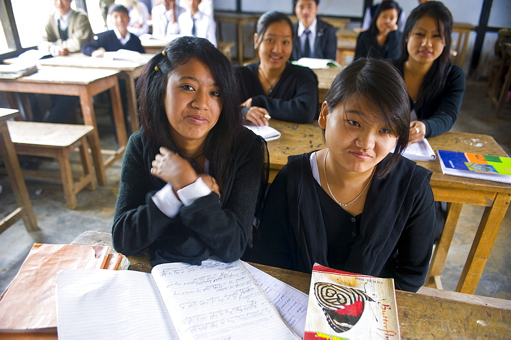 School kids in a school in the remote area of Arunachal Pradesh, Northeast India, India, Asia