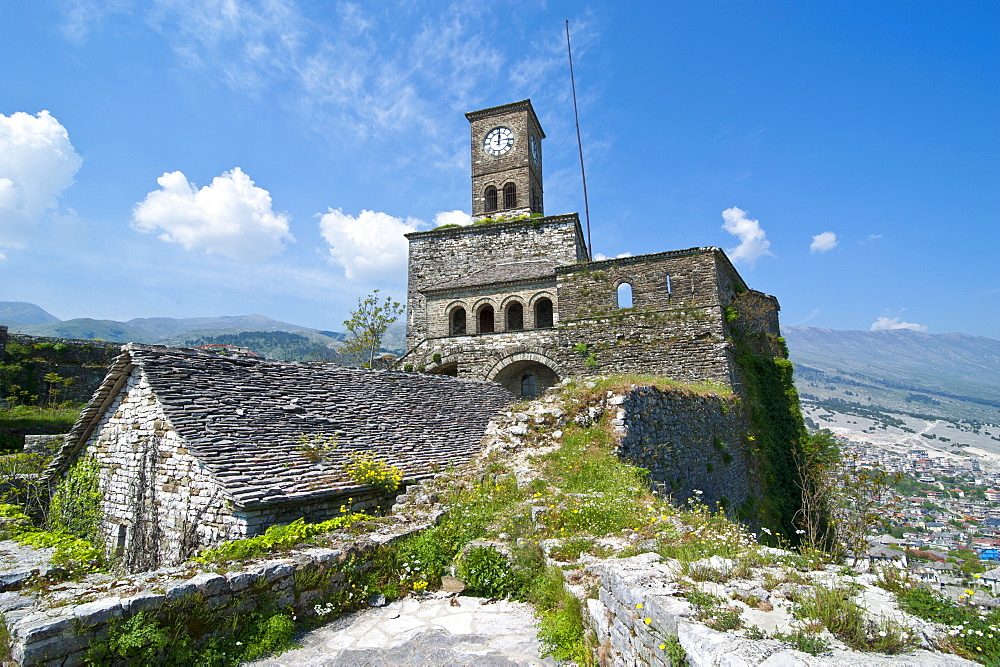 Clock tower in the citadel of Gjirokaster, UNESCO World Heritage Site, Albania, Europe